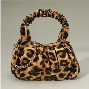 Leopard Faux Leather Top Handle Crossbody Bag